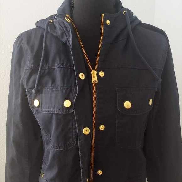 J. Crew Navy Resin-Coated Twill Jacket with Hood - Picture 7 of 15